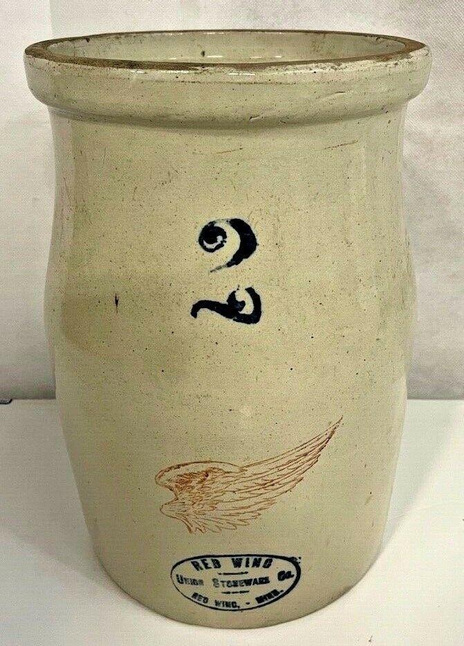 Antique Red Wing Union Stoneware 2 Gallon Stamped Crock