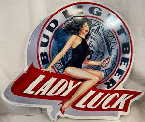 Vintage 1991 RARE Bud Light Lady Luck Metal Beer Bar Sign