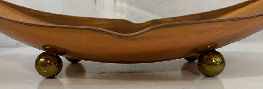 Mid Century Modern Copper Fruit Display Boat Dish Signed Mexico