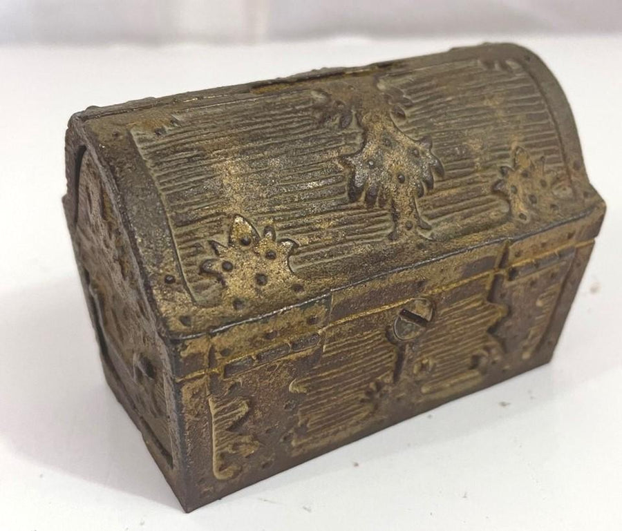 Vintage Cast Iron Gold Treasure Chest Old Coin Bank