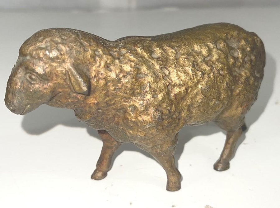 Vintage Gold Cast Iron Metal Sheep / Lamb Coin Bank Figure