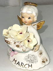 Vintage Lefton Daffodil Aquamarine 489 March Birthday Figure