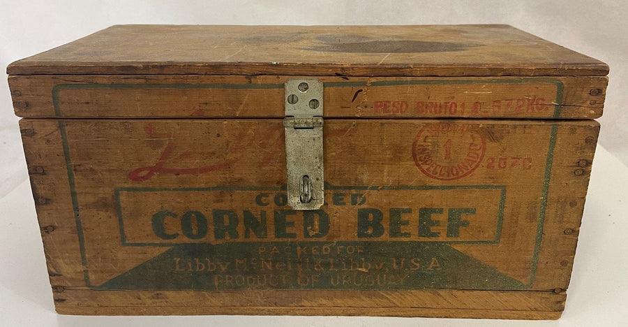 Vintage Libby's Cooked Corned Beef Lidded Latch Wooden Crate