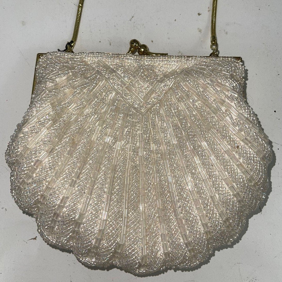Vintage Magid White Beaded Seashell Shaped Purse Handbag