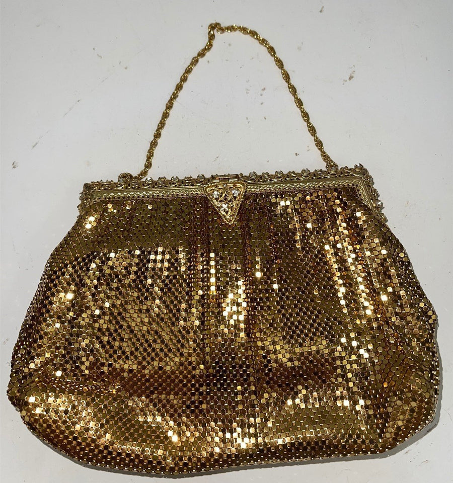 Vintage Gold Mesh Victorian Style Gem Rimmed Purse Handbag
