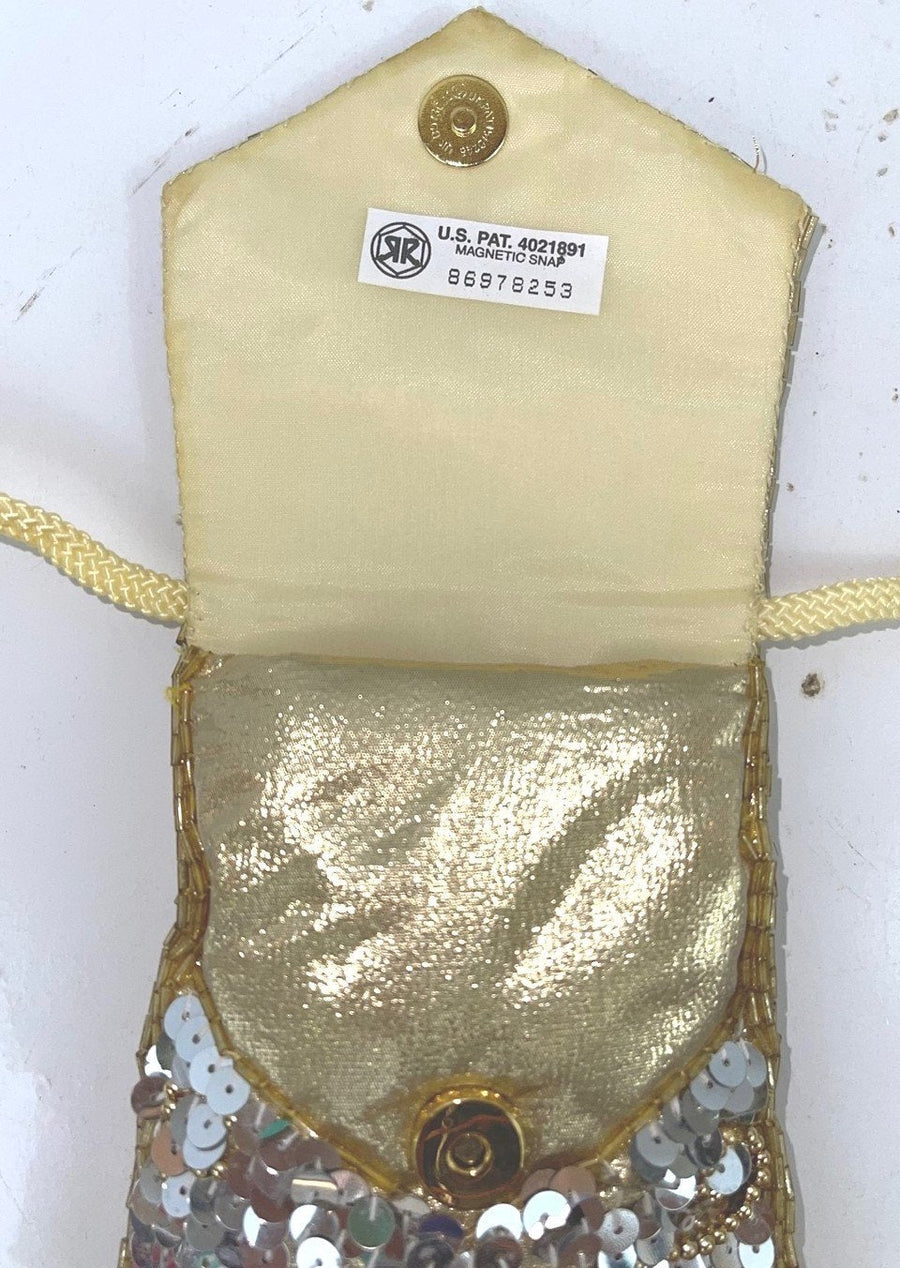Vintage Sequin Dangle Flapper Magnetic Snap Purse Handbag