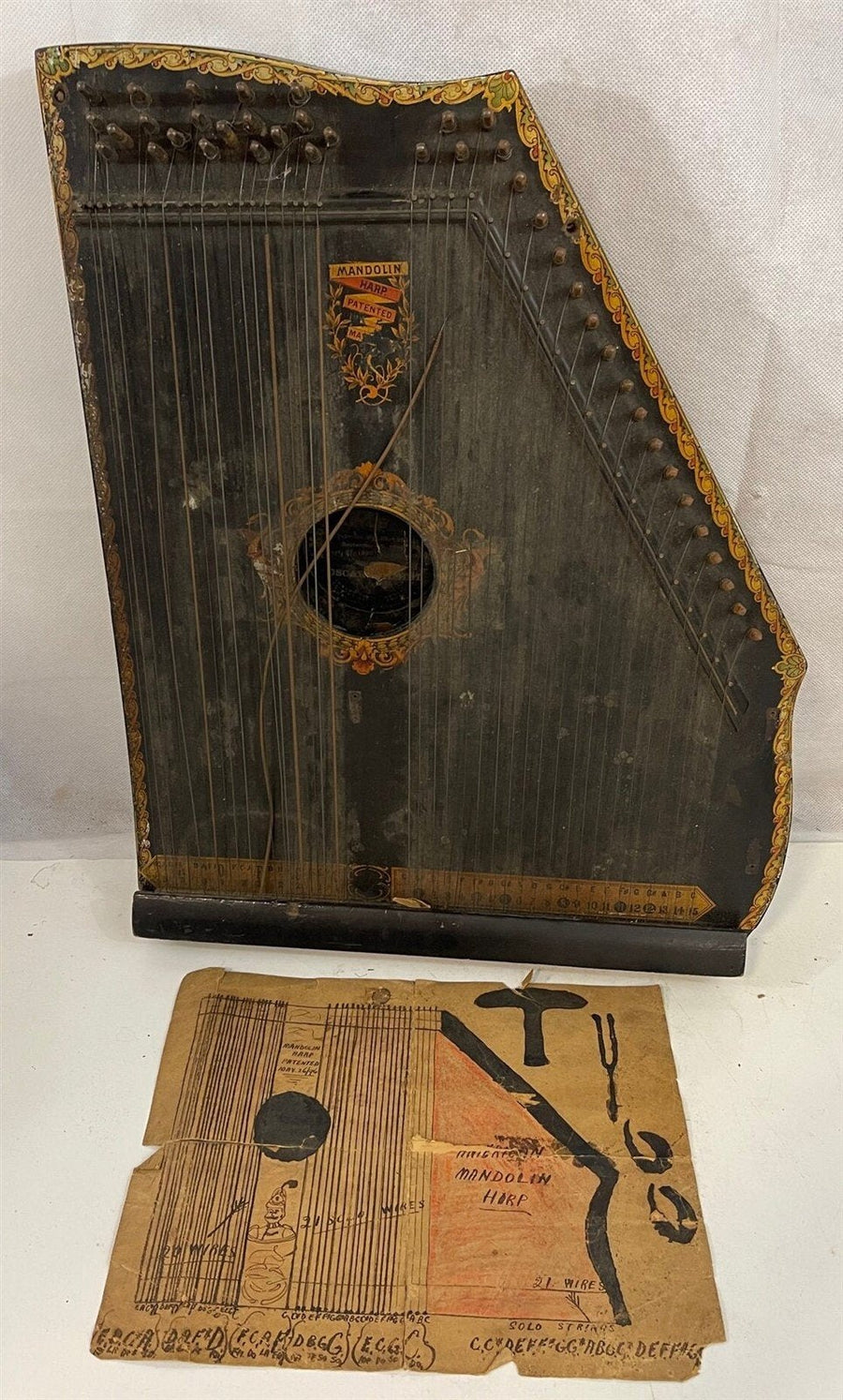 Vintage 1922 Mandolin Harp John Poole Pittsburg Pa w/ Original Paper