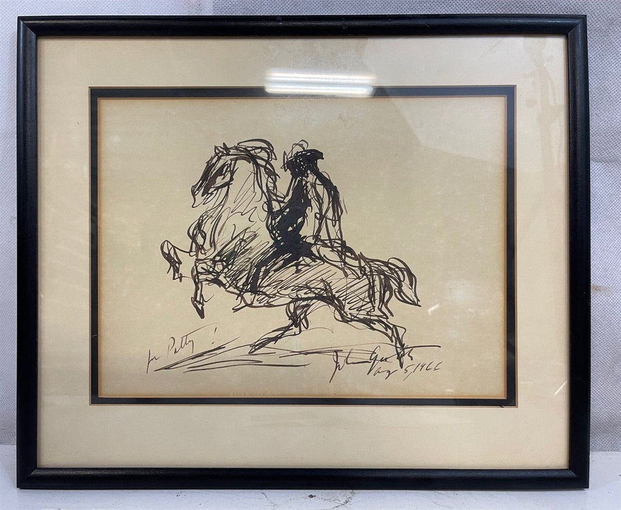 Vintage John Groth Signed Sketched Print Soldier on Horse Framed