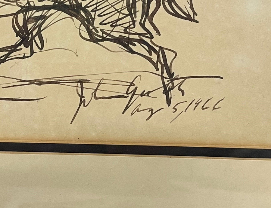 Vintage John Groth Signed Sketched Print Soldier on Horse Framed