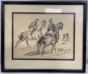 Vintage 1966 John Groth Signed Horse Race Show Etched Picture Framed