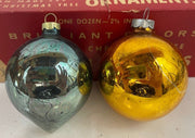 Vintage Paragon Blue and Gold Mercury Glass Teardrop Christmas Tree Ornaments