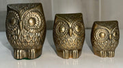 Vintage Set of Three Solid Brass Small Owls