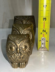 Vintage Set of Three Solid Brass Small Owls