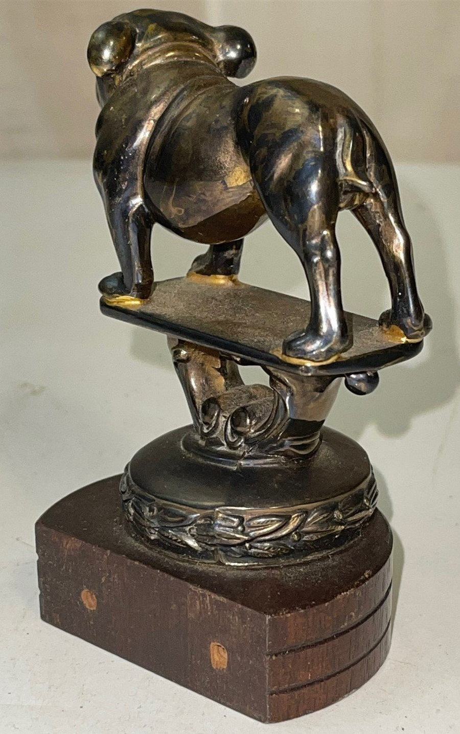 Vintage Brass Show Bulldog on Wooden Pedestal