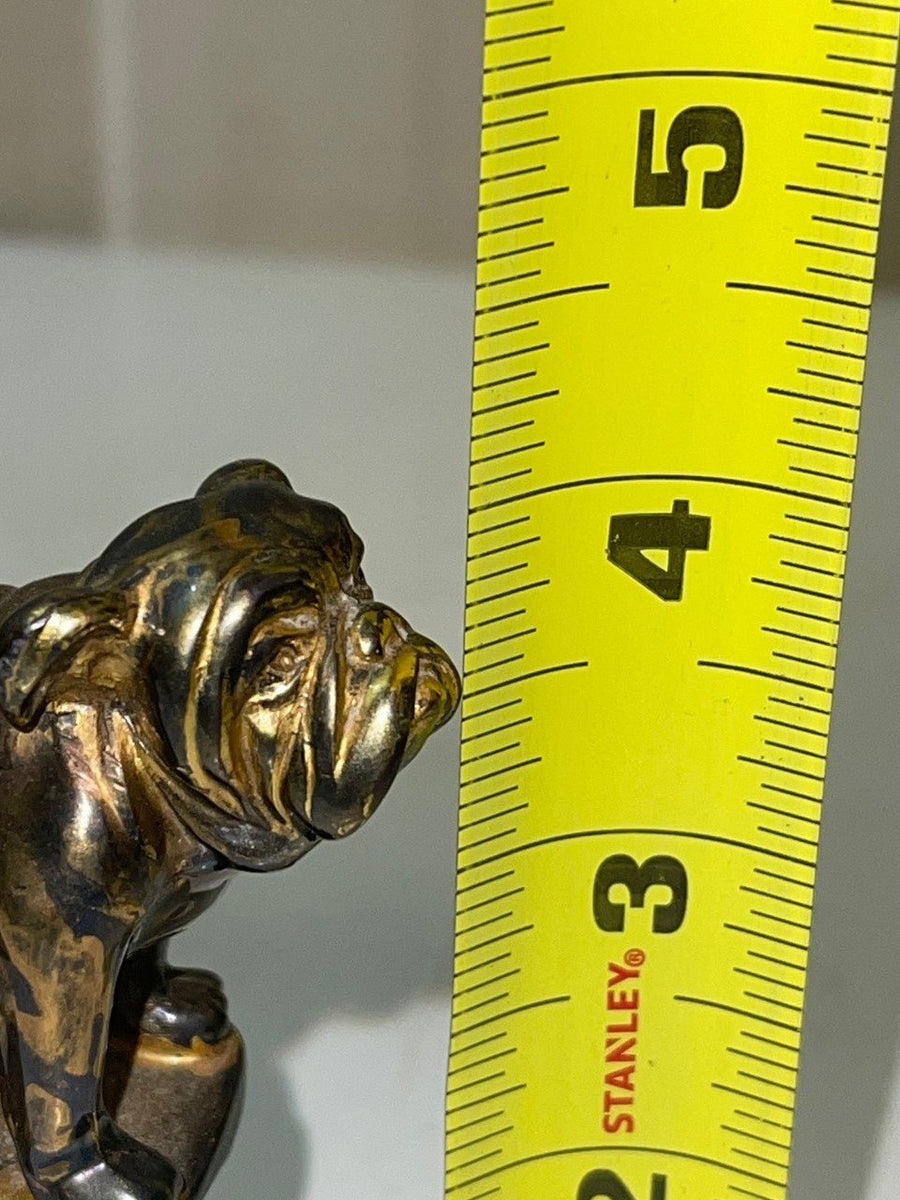 Vintage Brass Show Bulldog on Wooden Pedestal