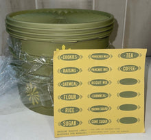 Load image into Gallery viewer, Vintage NEW Avocado Green Flower Pattern Tupperware Containers w/ Labels
