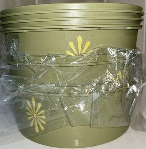 Vintage NEW Avocado Green Flower Pattern Tupperware Containers w/ Labels