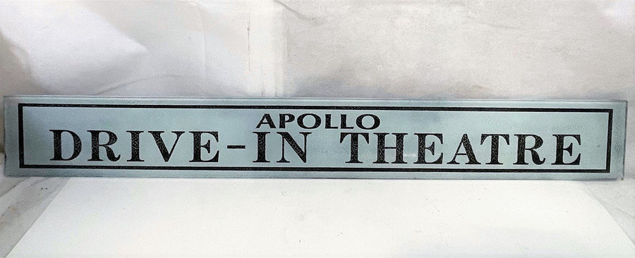 Apollo Drive In Theatre Blue White Antique Jealousy Glass Sign