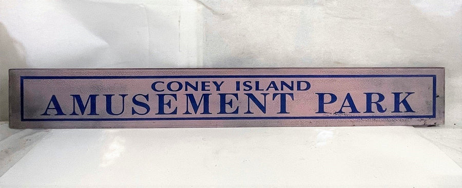 Coney Island Amusement Pak Blue Orange Antique Jalousie Glass Sign