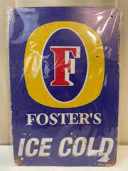 Vintage Fosters Ice Cold Beer Rustic Metal Tin Sign