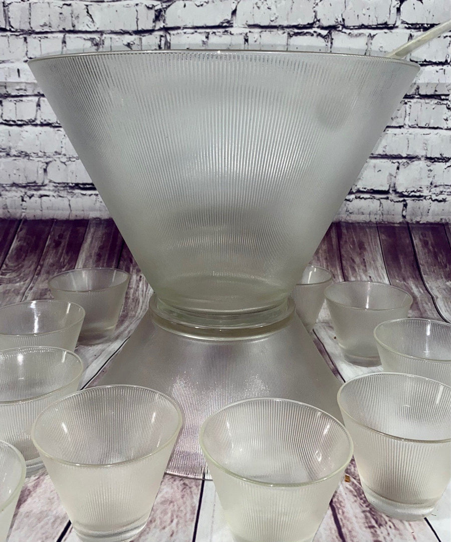 Mid Century Modern Vintage Punch Bowl with 12 Glasses