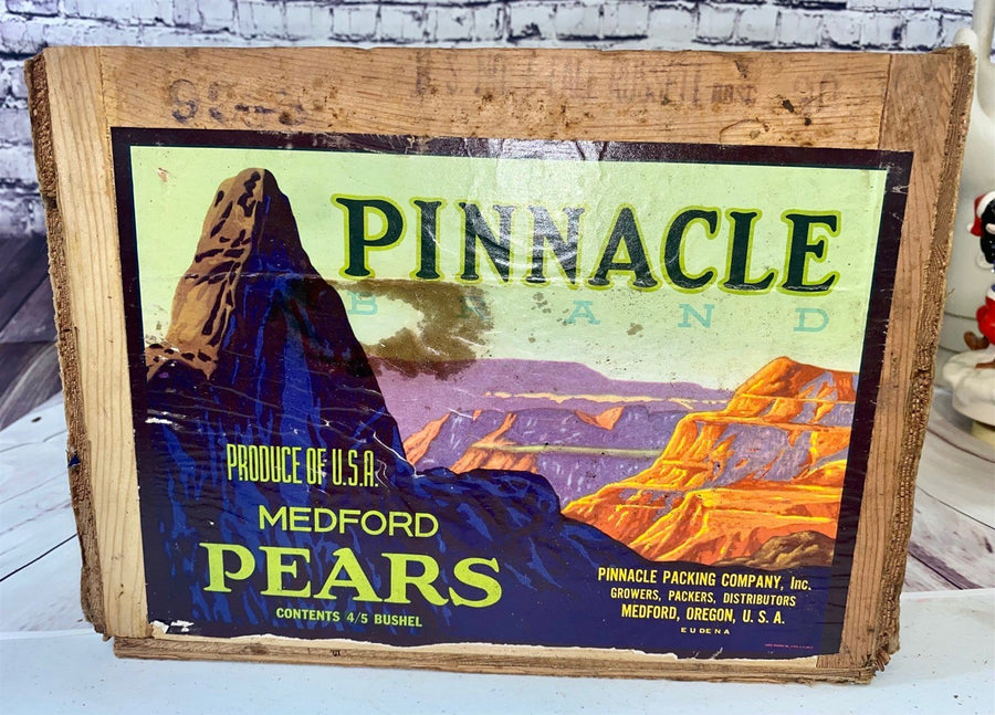 Antique Pinnacle Medford Pears Wood Crate 1950s