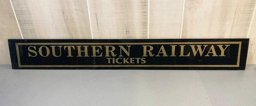 Southern Railway Railroad Jalousie Glass Ticket Booth Sign Gold Trim