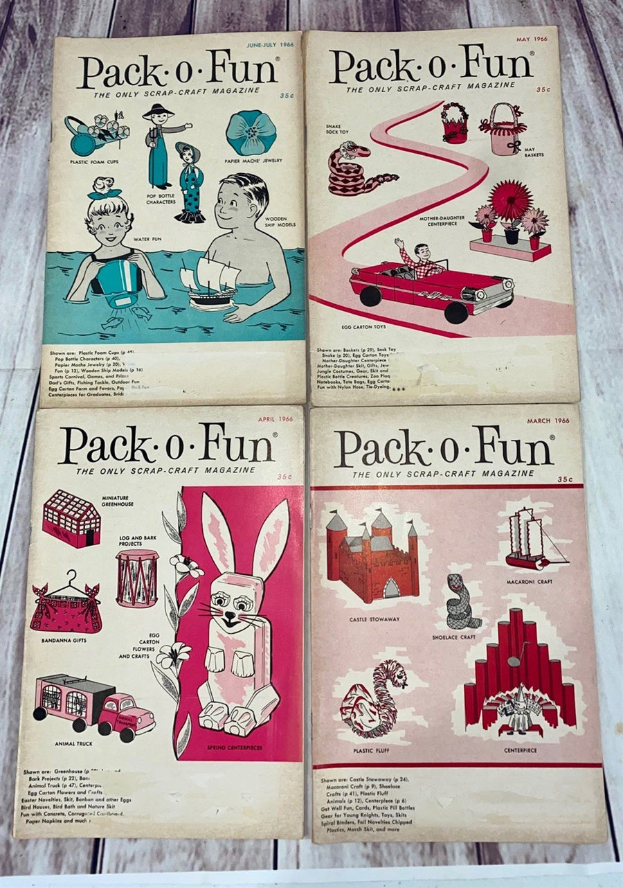 Vintage Lot of 9 1966 Pack O Fun Children's Craft Magazines