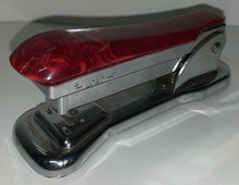 Load image into Gallery viewer, Vintage Ace Cadet Lift Top Stapler HTF Red Swirl Bakelite &amp; Chrome EUC Model 302