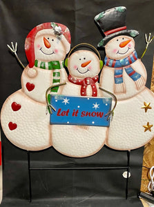 Snowman Family - 37" Metal Christmas Yard Art