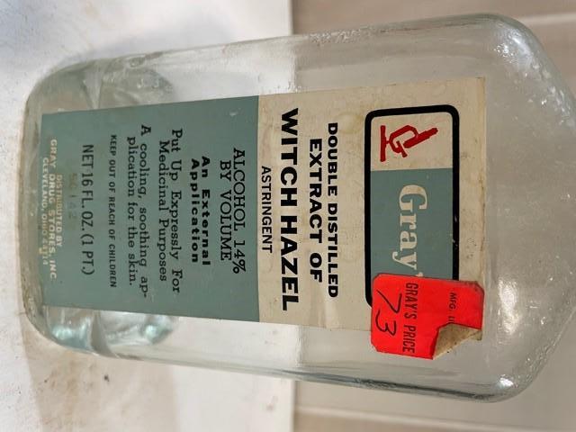 Vintage Glass Apothecary Witch Hazel Medicine Bottle