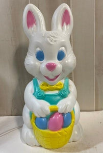 Vintage Easter Bunny Figurine Blow Mold With Basket And Eggs