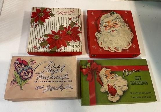 Vintage Christmas Card Set of 4 Retro Holiday Display Boxes