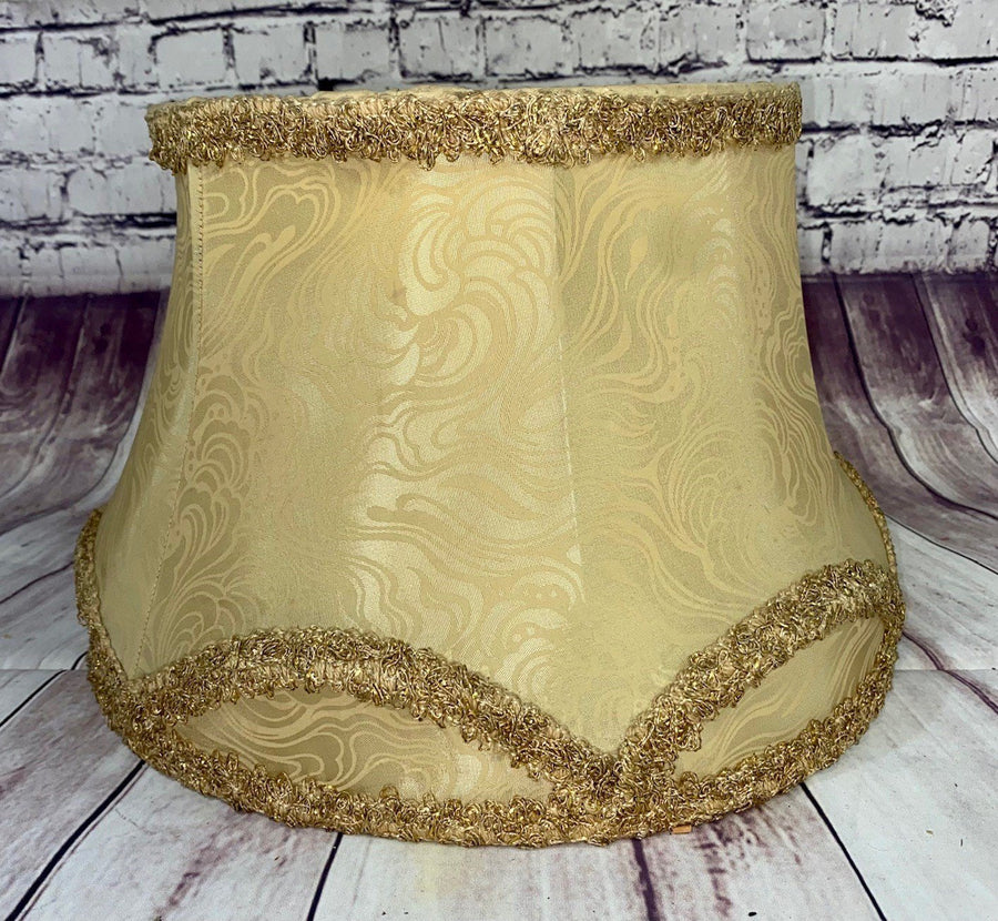 Antique Gold Cloth Lamp Shade With Intricate Design and Trim