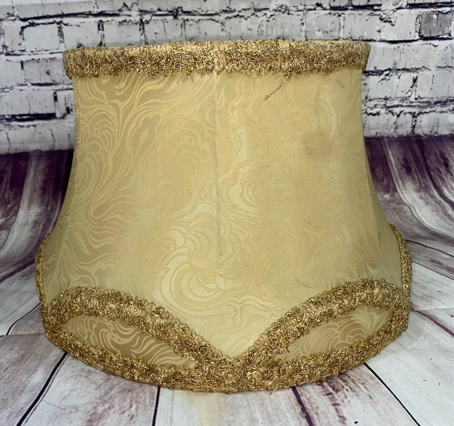 Antique Gold Cloth Lamp Shade With Intricate Design and Trim