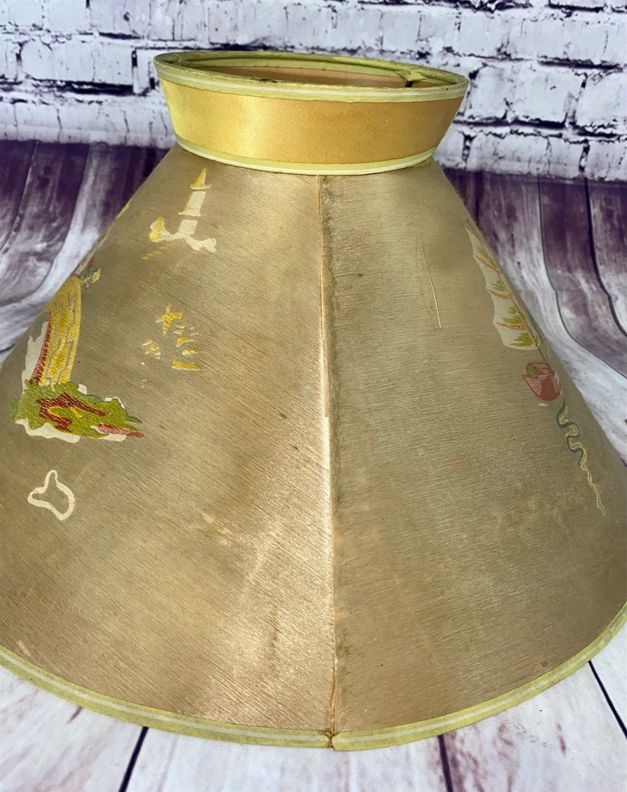 Mid Century Antique Silk Asian Accent Decor Lamp Shade