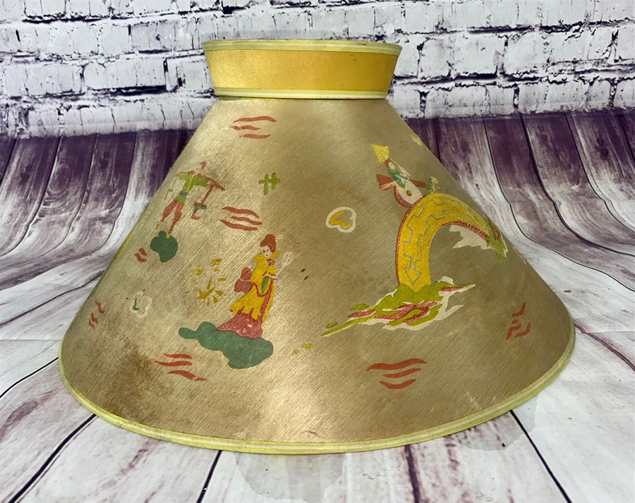 Mid Century Antique Silk Asian Accent Decor Lamp Shade