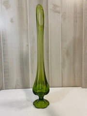 Vintage Green Blown Glass 23.5 inch Tall Art Vase