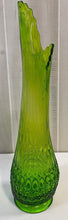 Load image into Gallery viewer, Vintage L.E. Smith Viking ? Swung 18 Inch Green Glass Art Vase