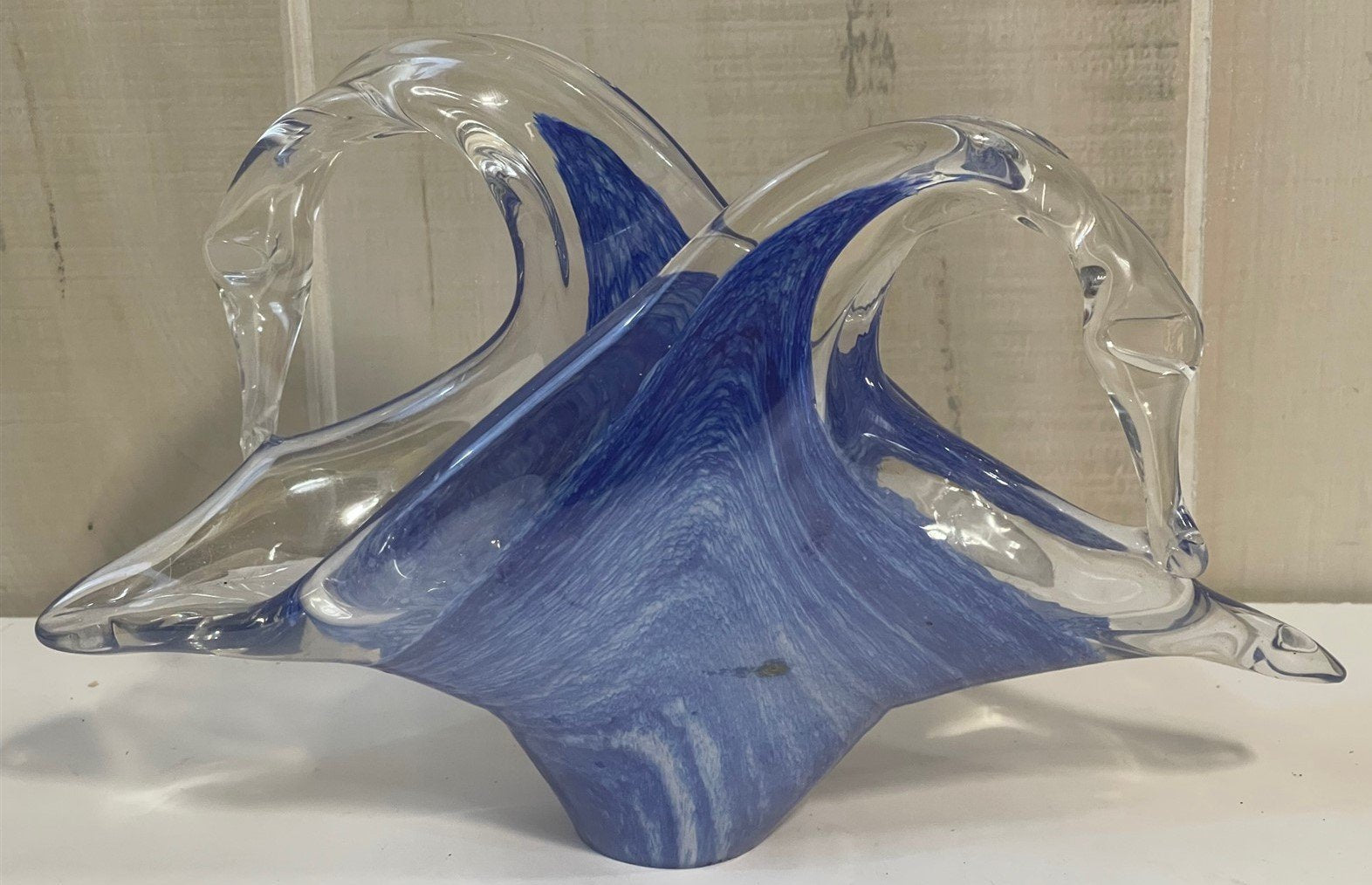 Vintage Lavorazione Arte Murano Blue Glass Swan Napkin Holder w