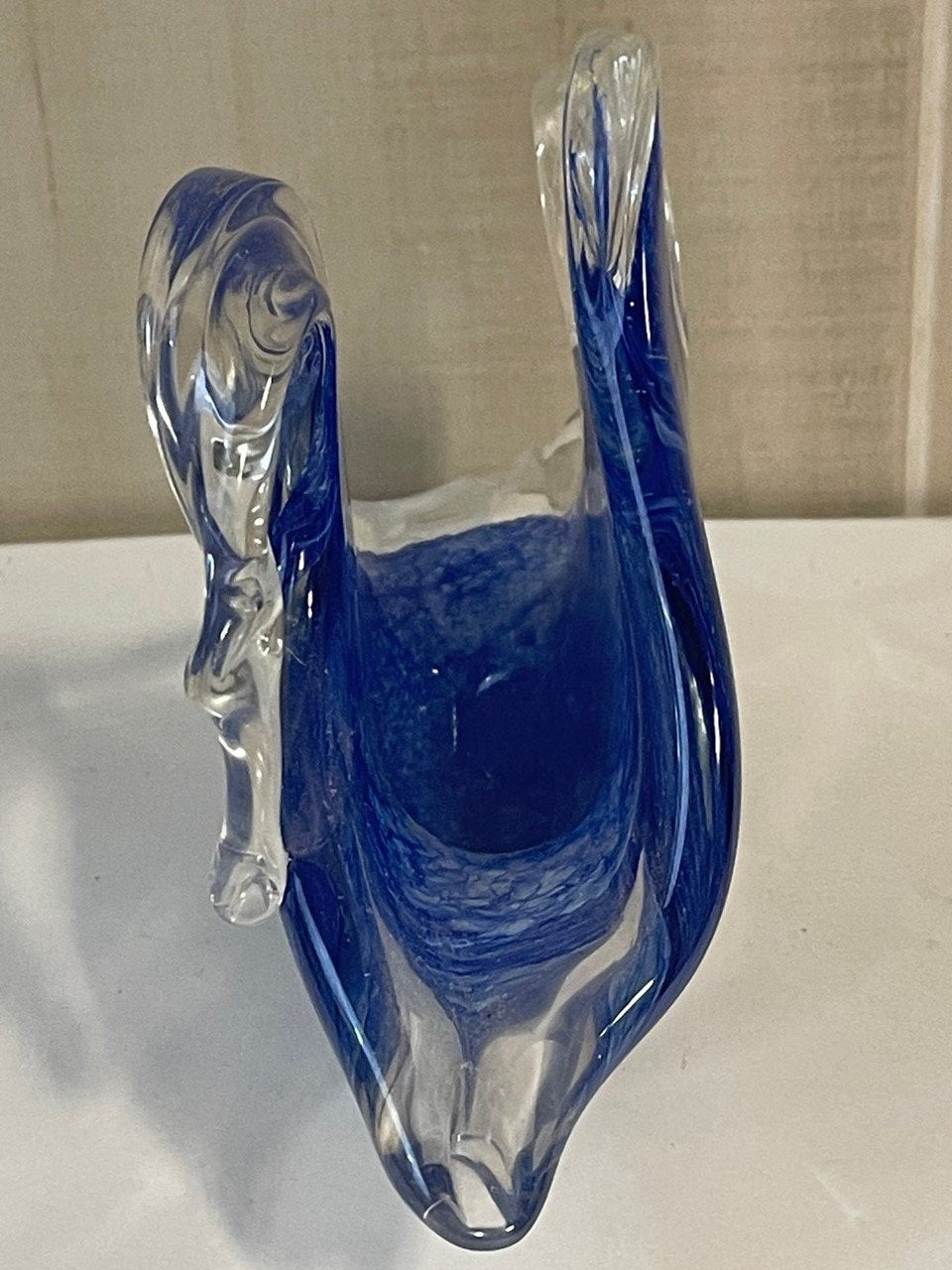 Vintage Lavorazione Arte Murano Blue Glass Swan Napkin Holder w