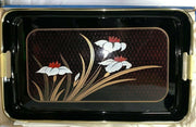 Vintage Davar Set of 3 Lacquerware Black Trays with Floral Design