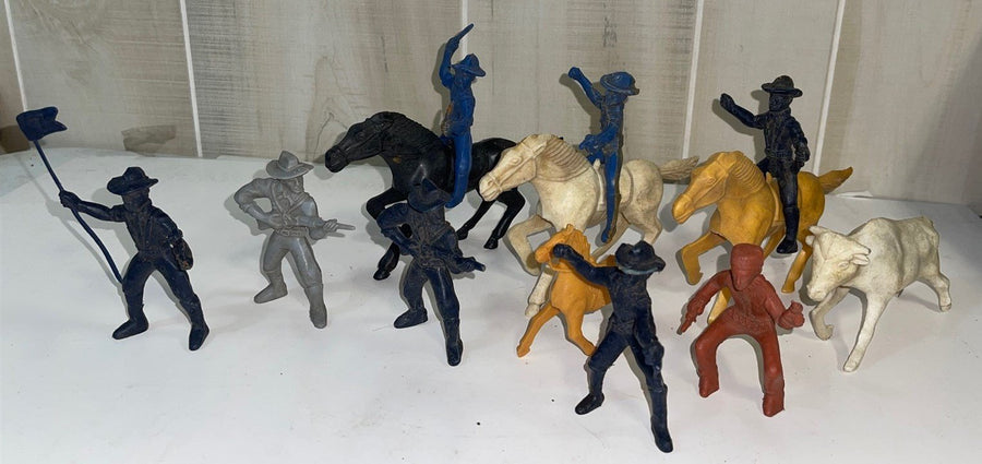 Vintage Cowboys and Horses Old Plastic Figurines Lot