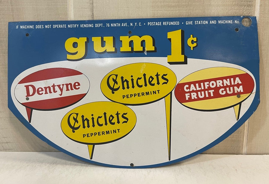 Vintage Dentyne Chiclets and California Fruit Gum Metal Vending Machine Sign