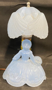 Vintage Blue Glass Victorian Lady Southern Belle Boudoir Lamp