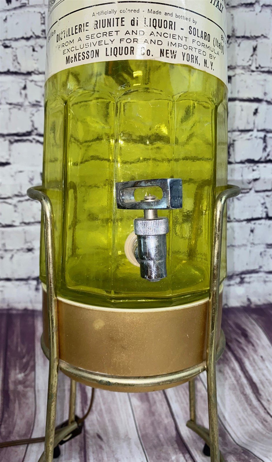 Vintage Green Glass Lighted Liquore Galliano McKesson Liquor Co Dispenser Bottle
