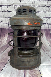 Antique Embury Luck-E-Lite Red Glass Train Railroad Lantern Light