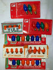 VINTAGE LOT OF 7 BOXES OF 33 C-7 OUTDOOR COLORED CHRISTMAS LIGHTS