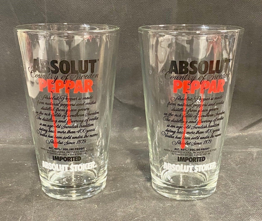 Pair of Vintage Absolut Vodka Peppar Limted Edition Pint Barware Glasses