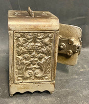 Antique Grey Cast Iron Penny Coin Deposit Bank Vintage Safe